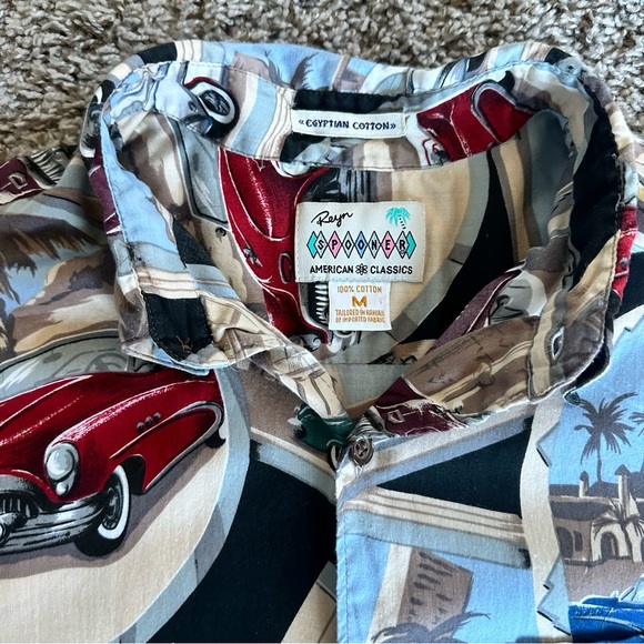 Vintage- Men's Short Sleeve Shirt - Blue Multi Car Print - Picture 3 of 6